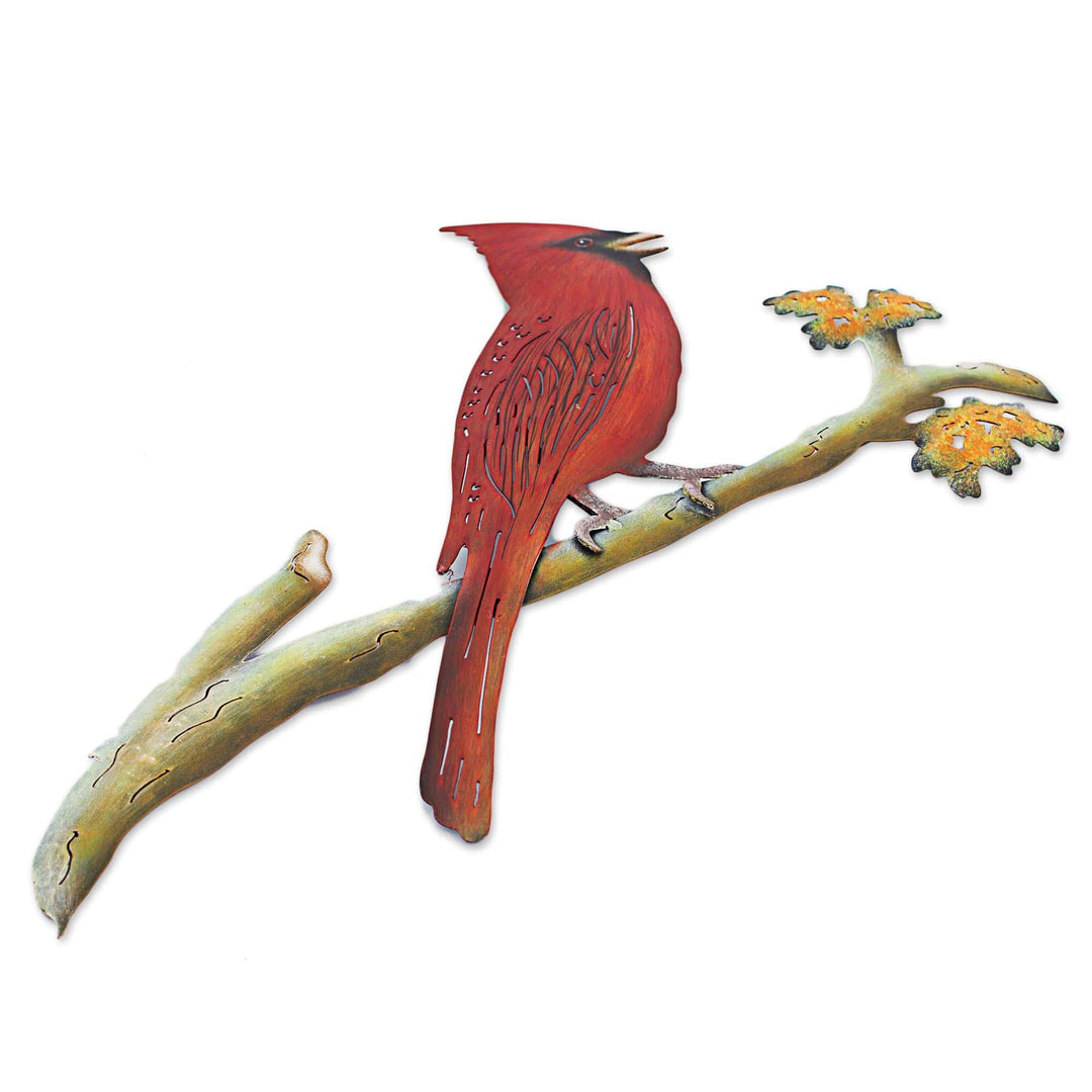 Hand Made Steel Cardinal Wall Art Sculpture - Happy Cardinal