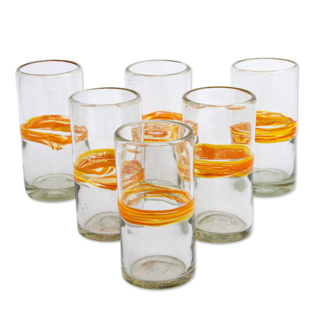 Set of 6 Blown Recycled Glass Tumblers Orange/Yellow Stripe - Ribbon of Sunshine