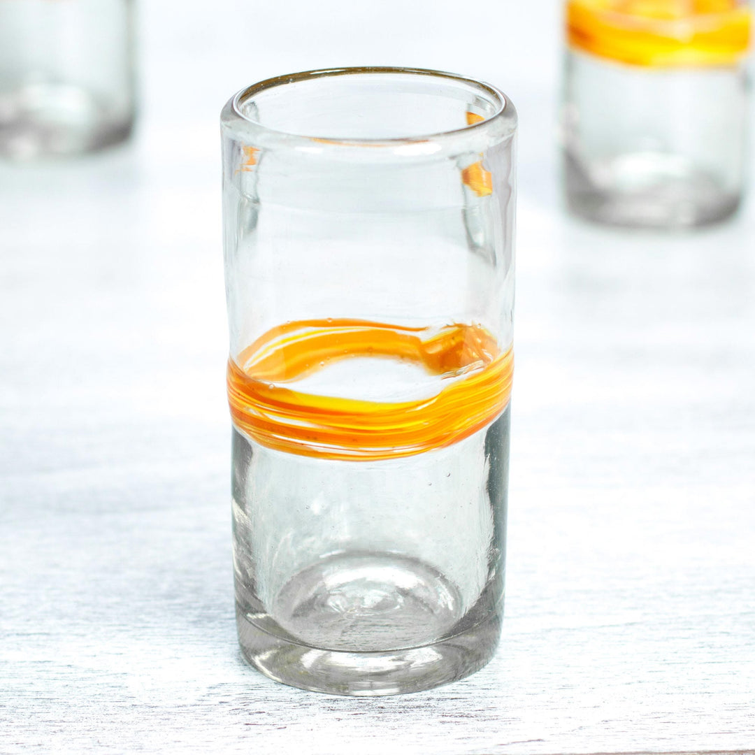 Set of 6 Blown Recycled Glass Tumblers Orange/Yellow Stripe - Ribbon of Sunshine