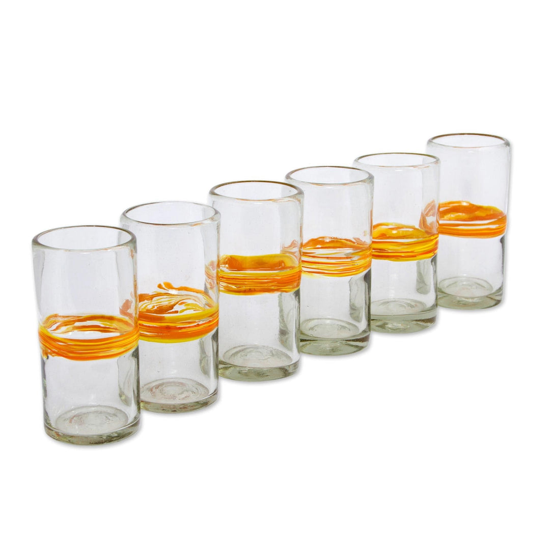Set of 6 Blown Recycled Glass Tumblers Orange/Yellow Stripe - Ribbon of Sunshine