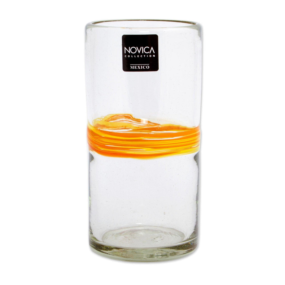 Set of 6 Blown Recycled Glass Tumblers Orange/Yellow Stripe - Ribbon of Sunshine