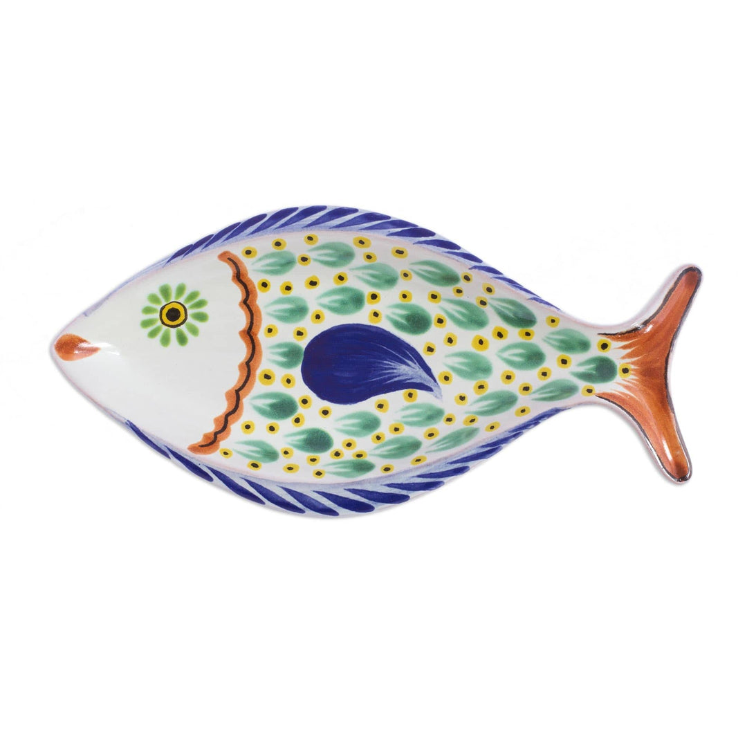 Painted Talavera Style Fish Platter (11 Inch) from Mexico - Folkloric Fish