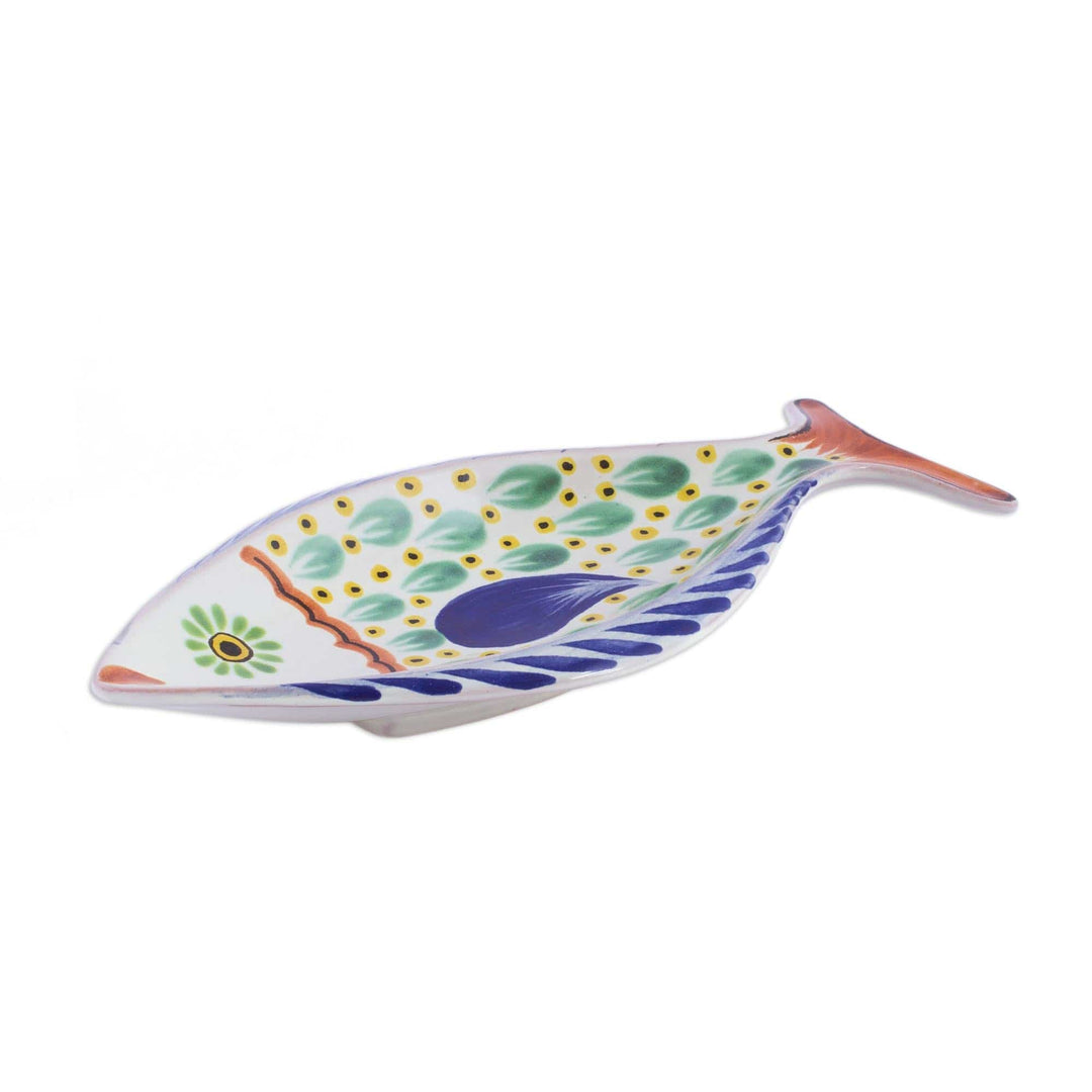 Painted Talavera Style Fish Platter (11 Inch) from Mexico - Folkloric Fish