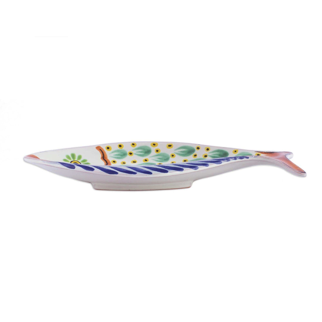 Painted Talavera Style Fish Platter (11 Inch) from Mexico - Folkloric Fish