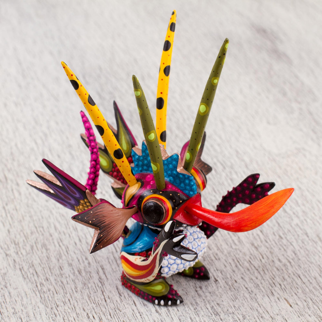 Wood Alebrije Sculpture of a Colorful Alien from Mexico - Energetic Martian