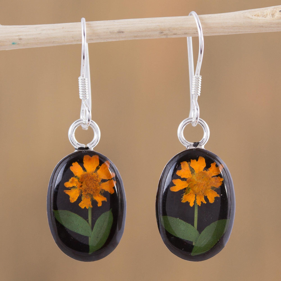 Natural Flower Sunflower Dangle Earrings from Mexico - Sunny Sunflowers