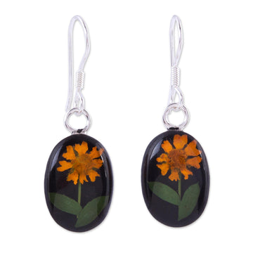 Natural Flower Sunflower Dangle Earrings from Mexico - Sunny Sunflowers