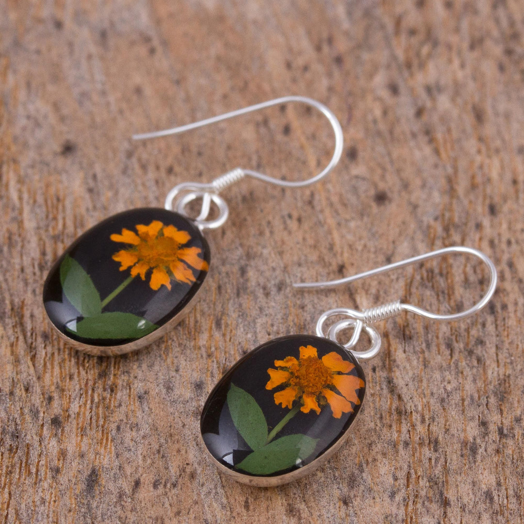 Natural Flower Sunflower Dangle Earrings from Mexico - Sunny Sunflowers