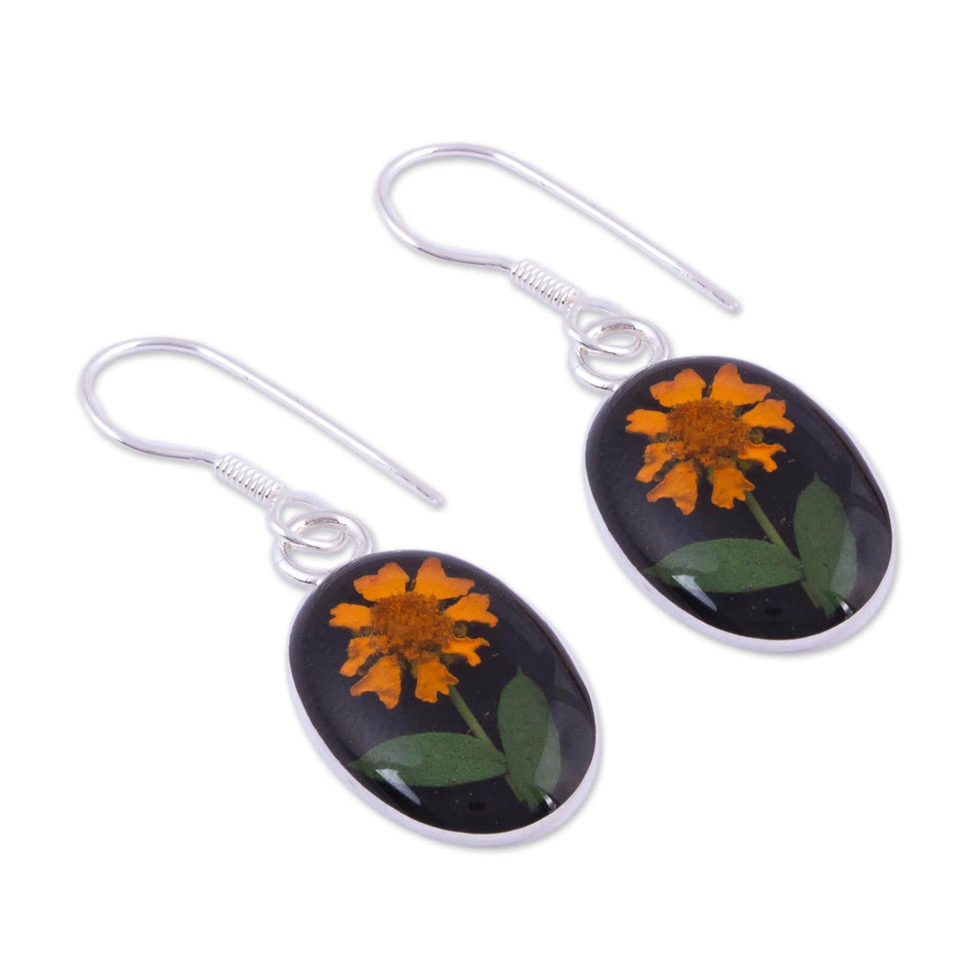 Natural Flower Sunflower Dangle Earrings from Mexico - Sunny Sunflowers