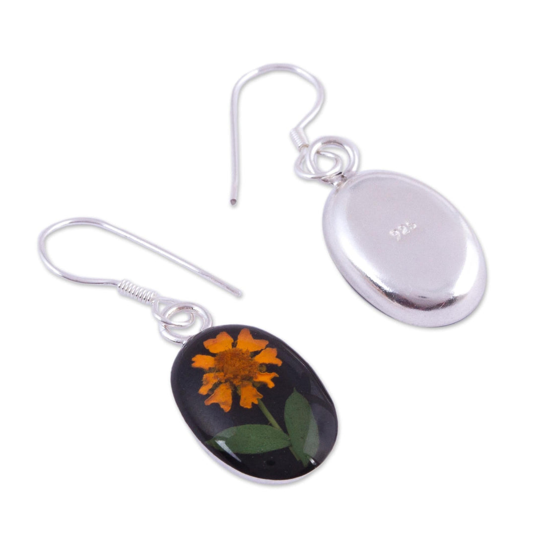 Natural Flower Sunflower Dangle Earrings from Mexico - Sunny Sunflowers