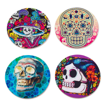 Decoupage Wooden Coasters and Stand - Set of 4 - Festival of the Dead