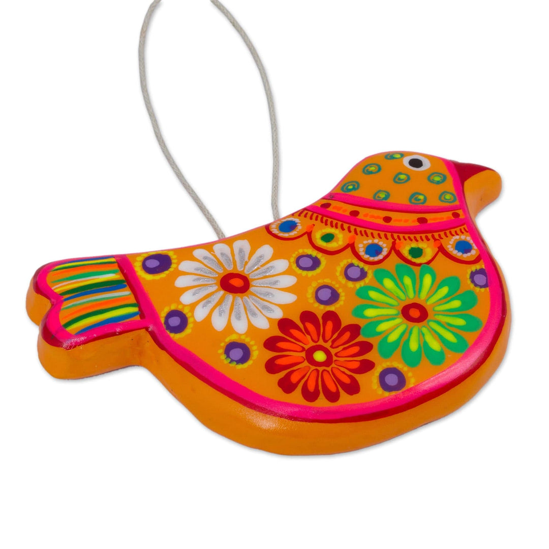 2 Yellow Floral Ceramic Peace Dove Ornaments Crafted by Hand - Marigold Dove