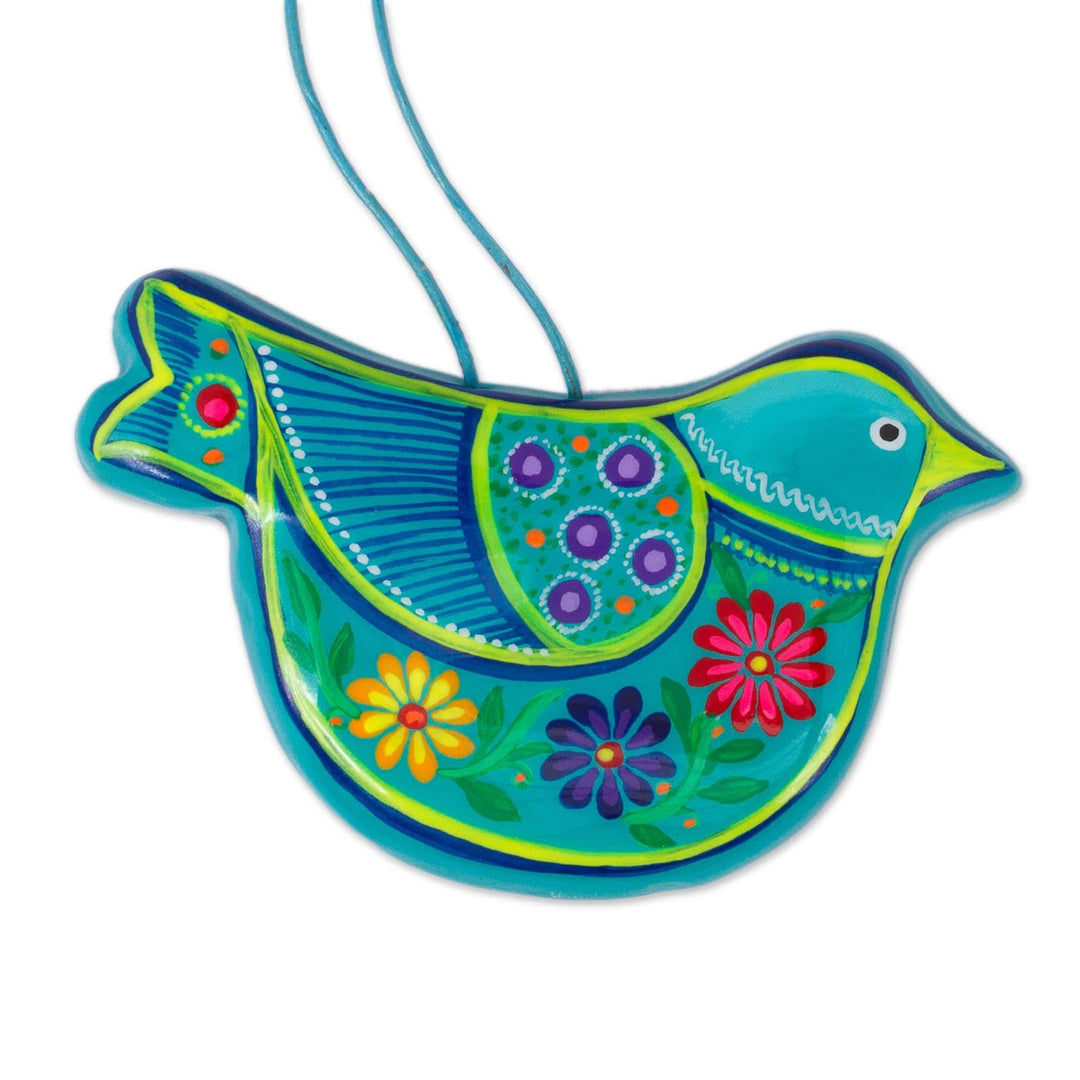 2 Caribbean Blue Ceramic Handcrafted and Painted Ornaments - Turquoise Doves