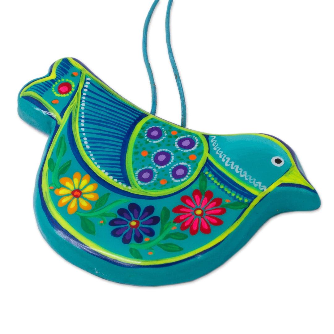 2 Caribbean Blue Ceramic Handcrafted and Painted Ornaments - Turquoise Doves