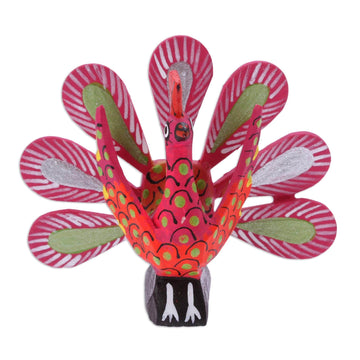 Alebrije Wood Peacock Sculpture from Mexico - Flapping Peacock