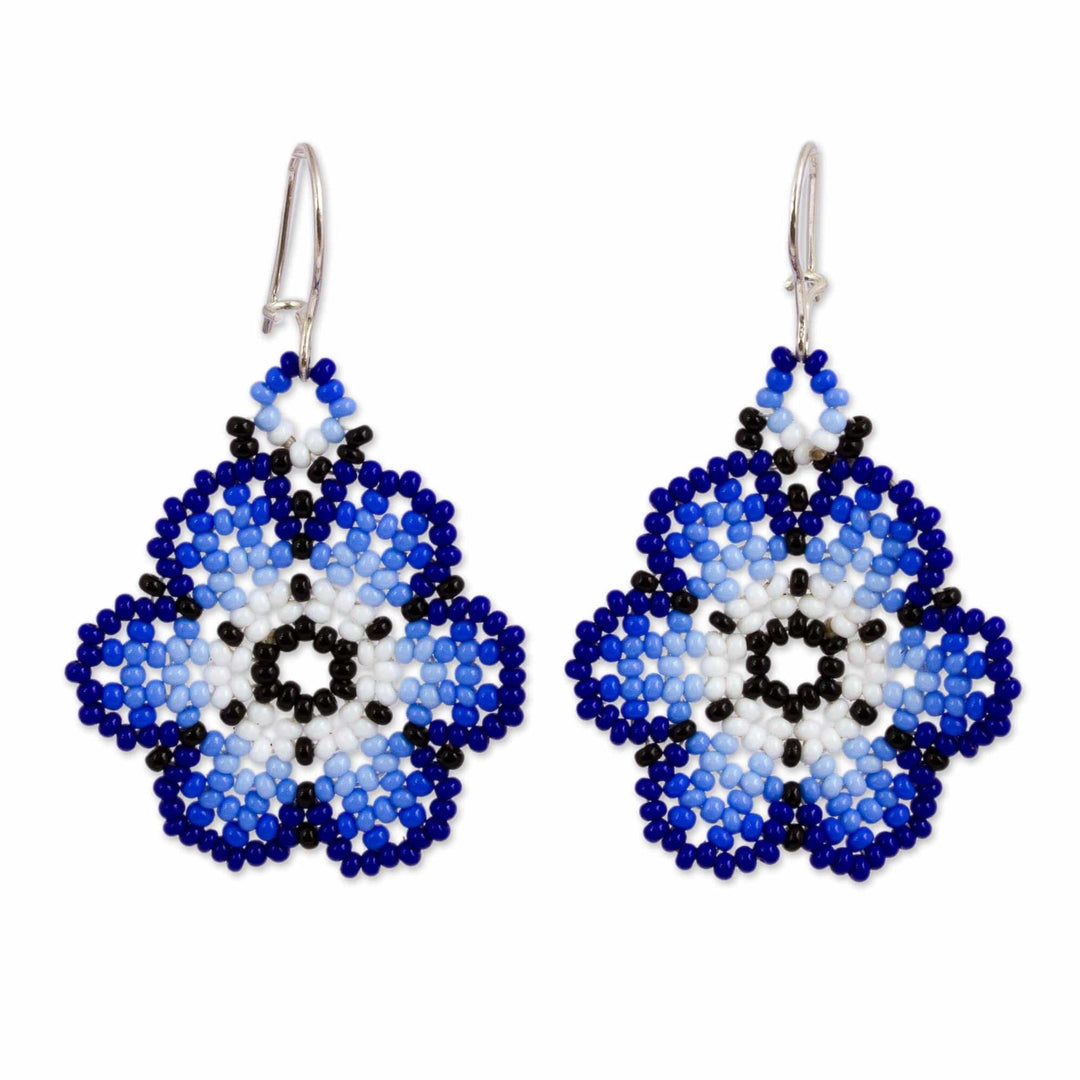 Glass Beaded Floral Dangle Earrings - Royal Flowers