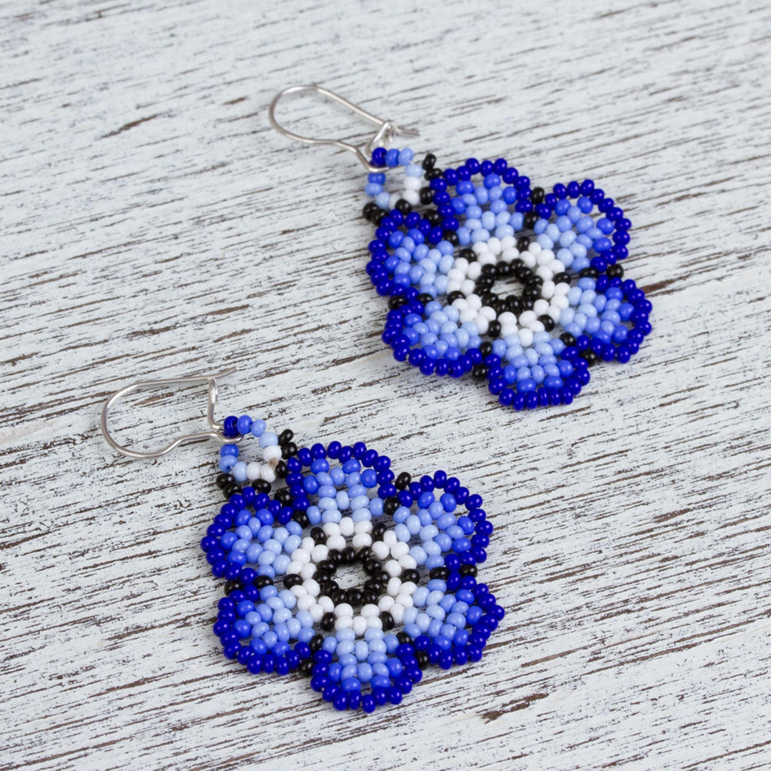 Glass Beaded Floral Dangle Earrings - Royal Flowers