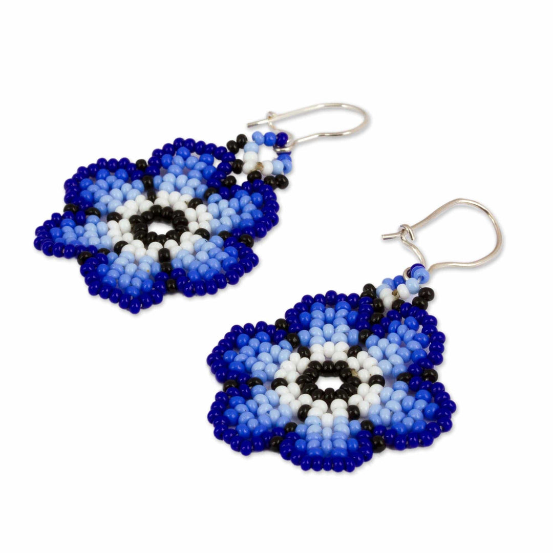 Glass Beaded Floral Dangle Earrings - Royal Flowers