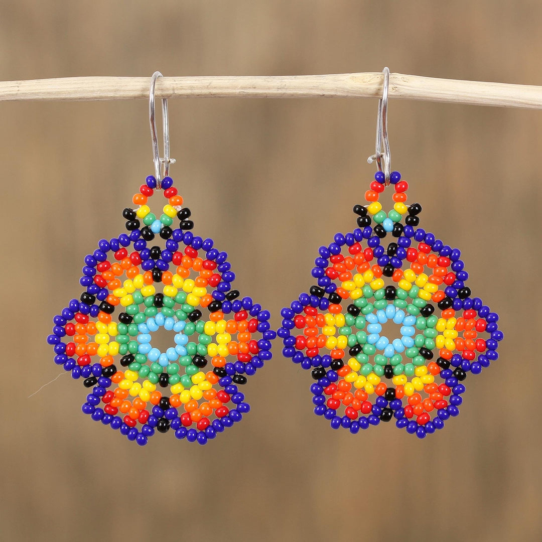 Glass Beaded Floral Dangle Earrings - Floral Colors
