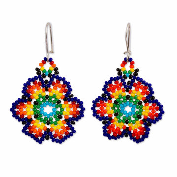 Glass Beaded Floral Dangle Earrings - Floral Colors