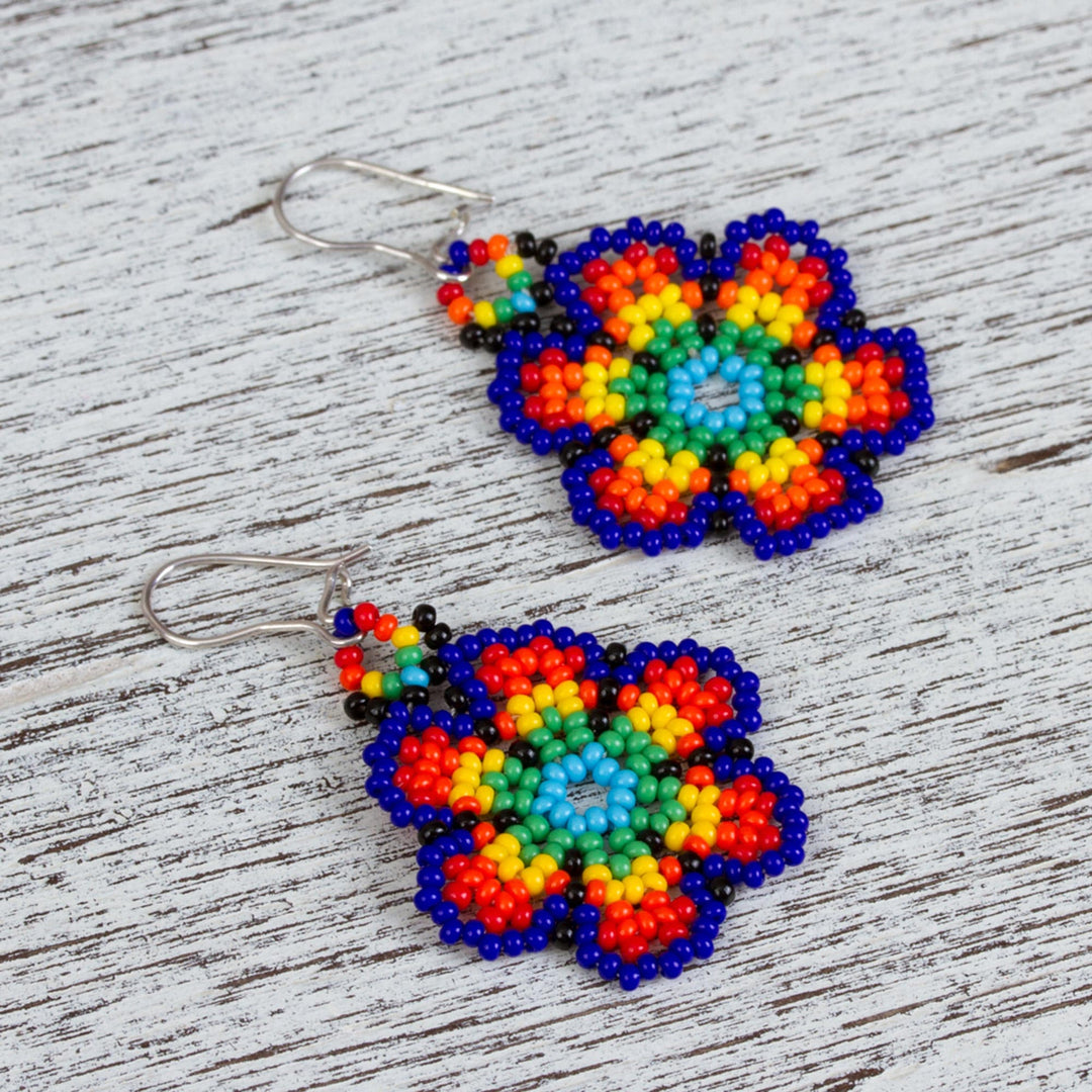 Glass Beaded Floral Dangle Earrings - Floral Colors