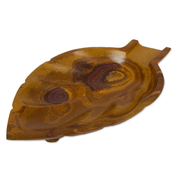 Handcrafted Leaf-Shaped Onyx Catchall in Brown - Handy Leaf in Brown