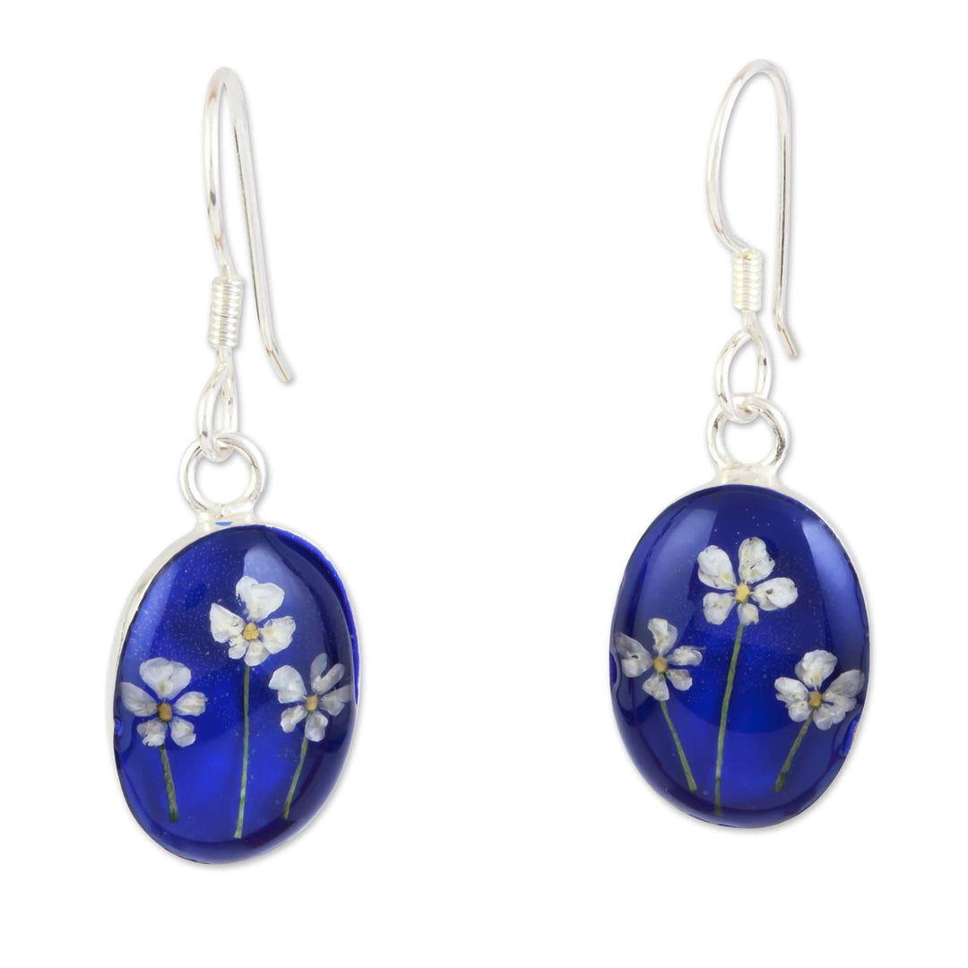 Oval Dangle Earrings - Three Flowers