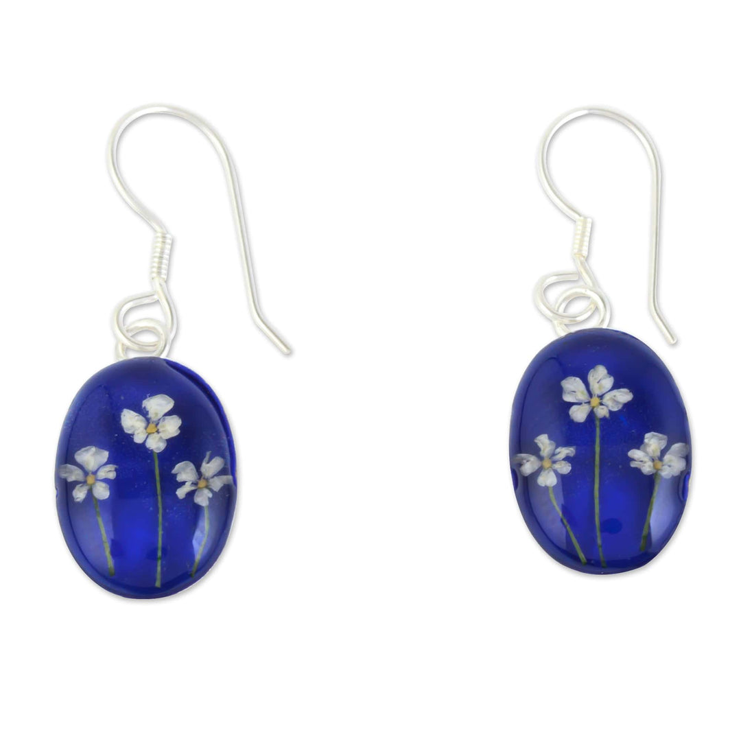 Oval Dangle Earrings - Three Flowers