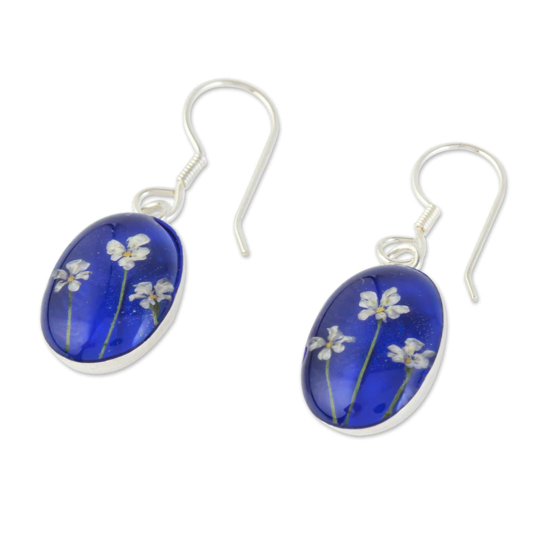 Oval Dangle Earrings - Three Flowers
