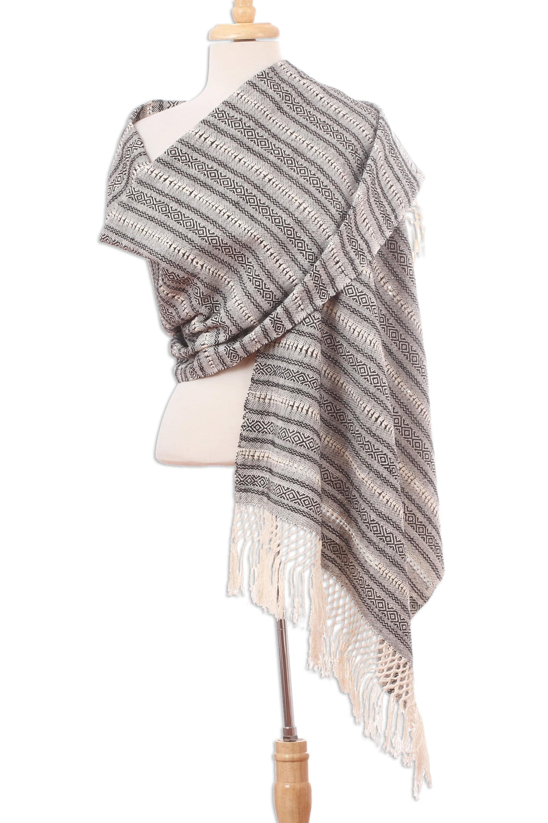Black and Ivory Multiple Motif Handwoven Cotton Rebozo - Pattern News