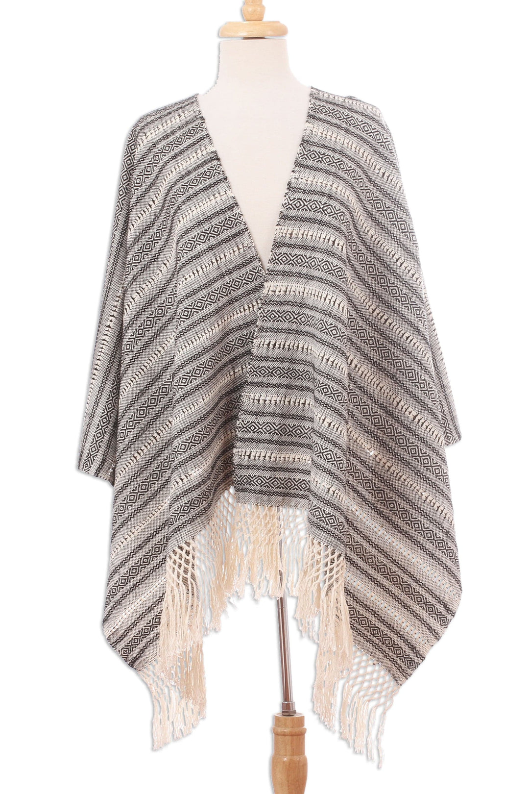 Black and Ivory Multiple Motif Handwoven Cotton Rebozo - Pattern News