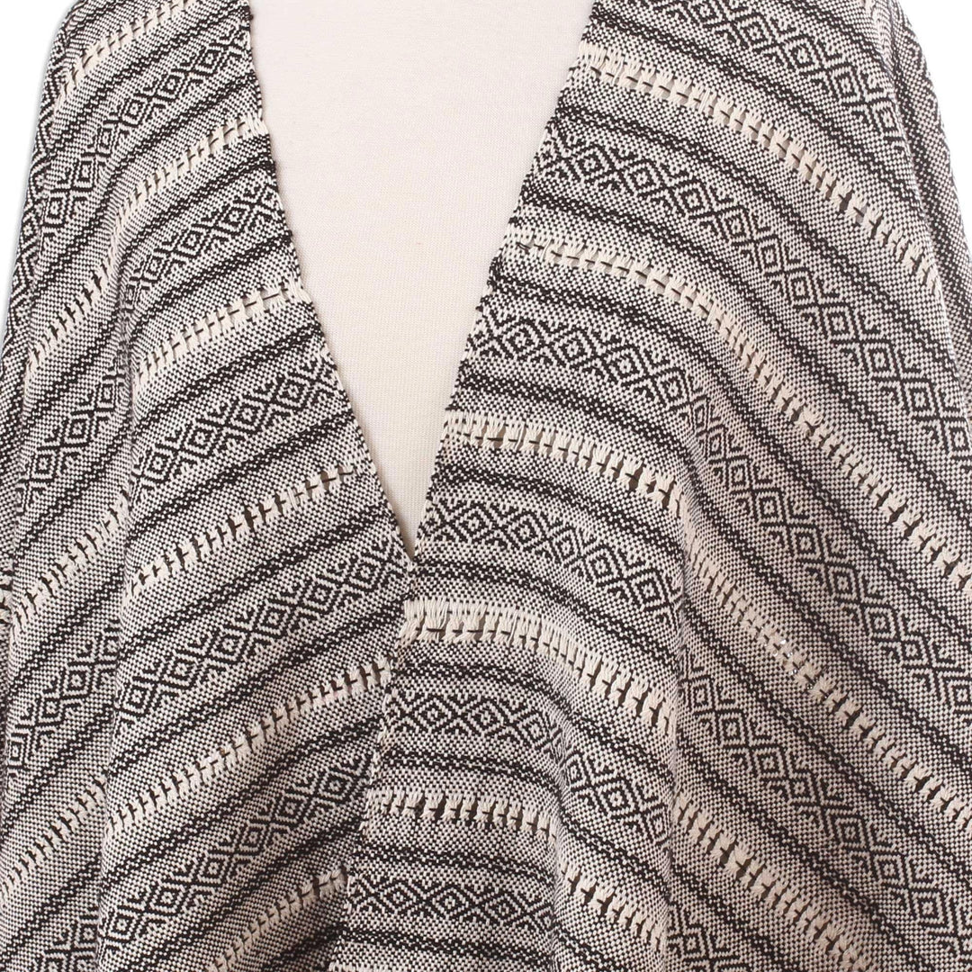 Black and Ivory Multiple Motif Handwoven Cotton Rebozo - Pattern News