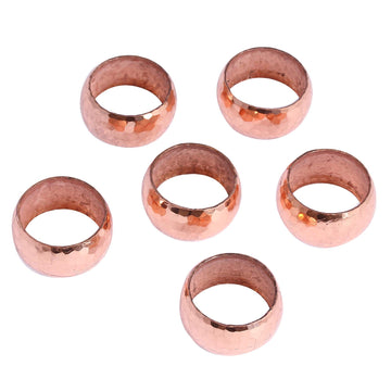 Hammered Copper Napkin Rings - Set of 6 - Bright Sheen