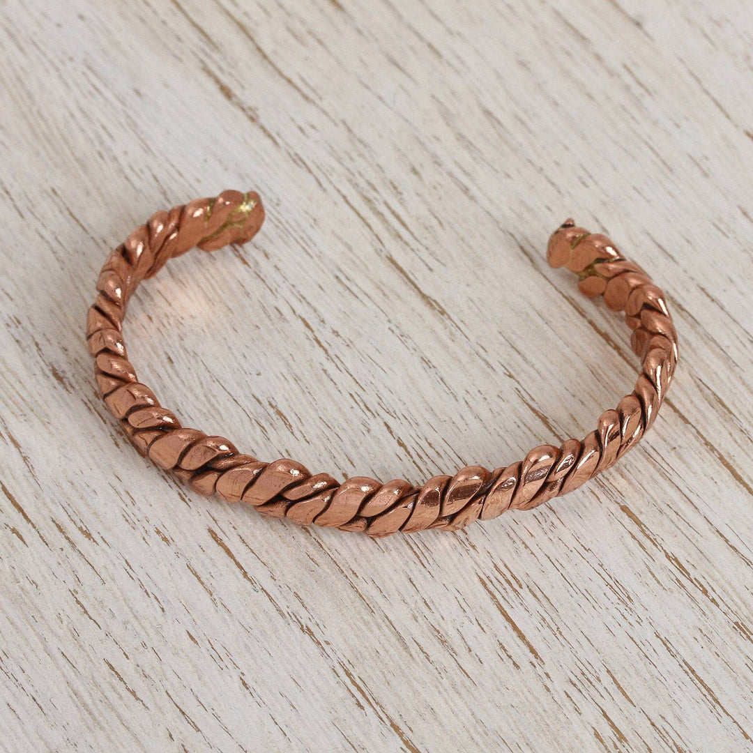 Handcrafted Textured Copper Cuff Bracelet from Mexico - Brilliant Luster
