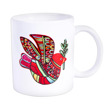 Ceramic Mug with a Hand-Painted Red Dove - Red Peace Dove