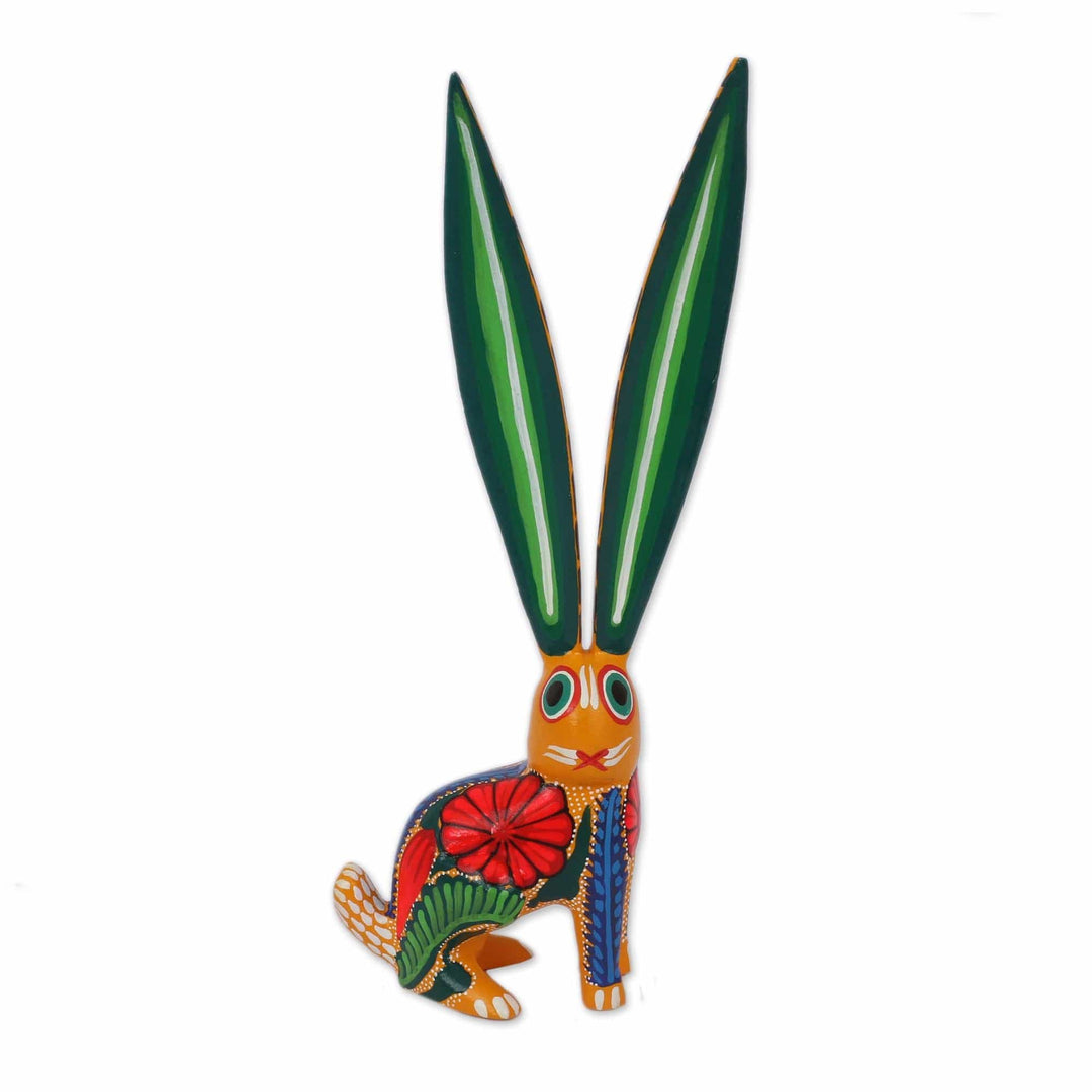Hand-Painted Wood Alebrije Rabbit Sculpture from Mexico - Big-Eared Rabbit