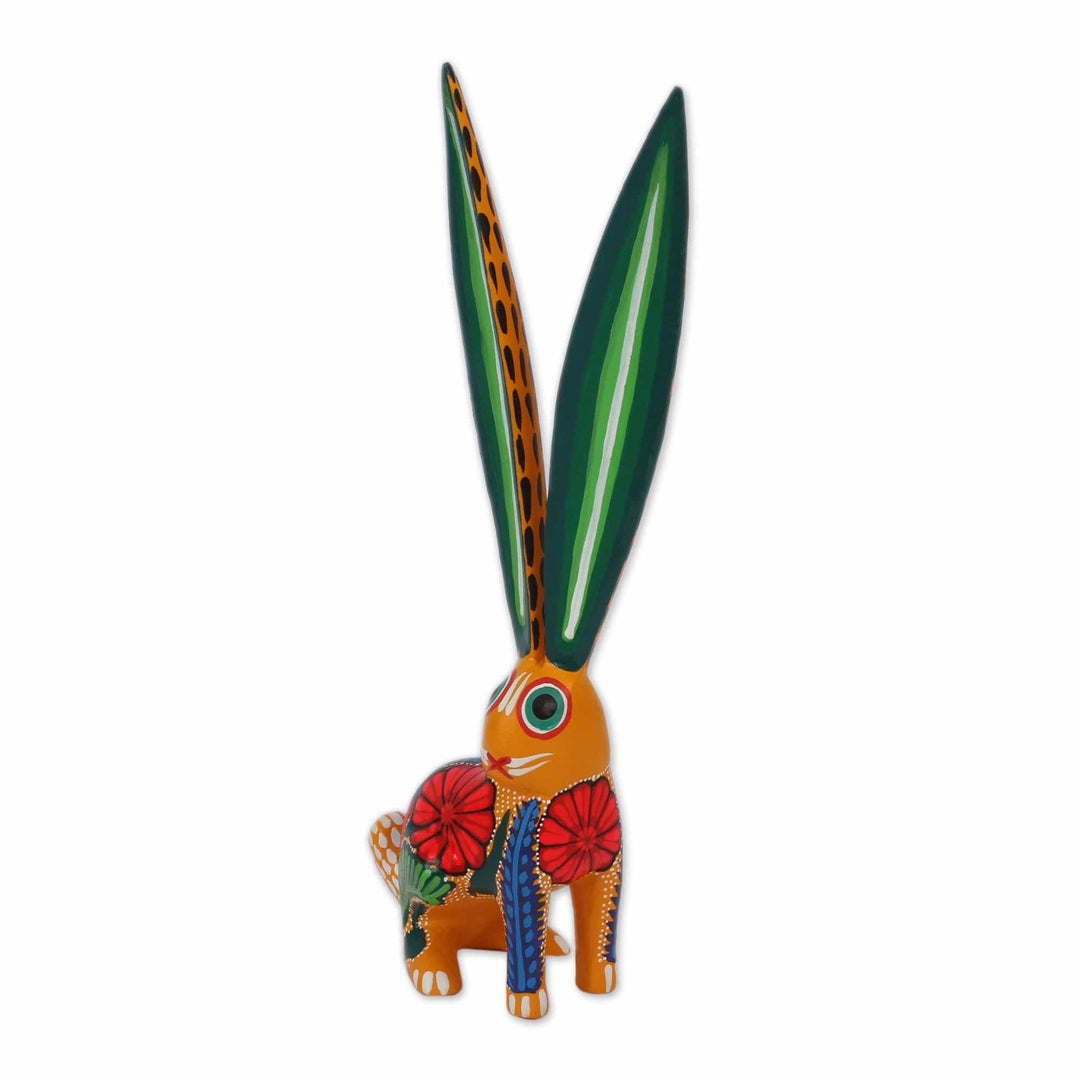 Hand-Painted Wood Alebrije Rabbit Sculpture from Mexico - Big-Eared Rabbit