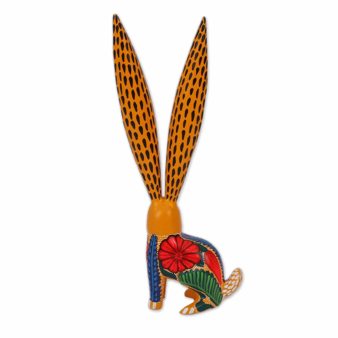 Hand-Painted Wood Alebrije Rabbit Sculpture from Mexico - Big-Eared Rabbit