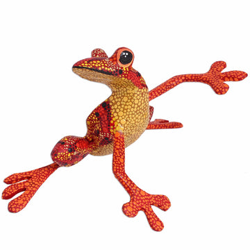 Wood Alebrije Tree Frog Sculpture from Mexico - Lithe Tree Frog