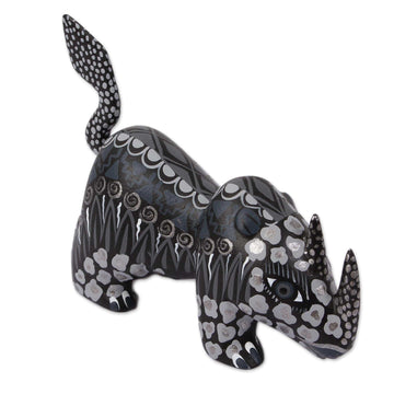 Copal Wood Alebrije Rhino Figurine in Grey from Mexico - Grey Rhino