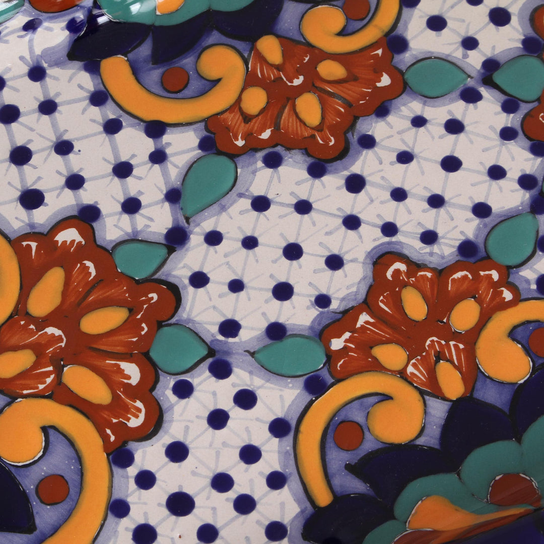 Floral Talavera Style Ceramic Platter from Mexico - Zacatlan Flowers