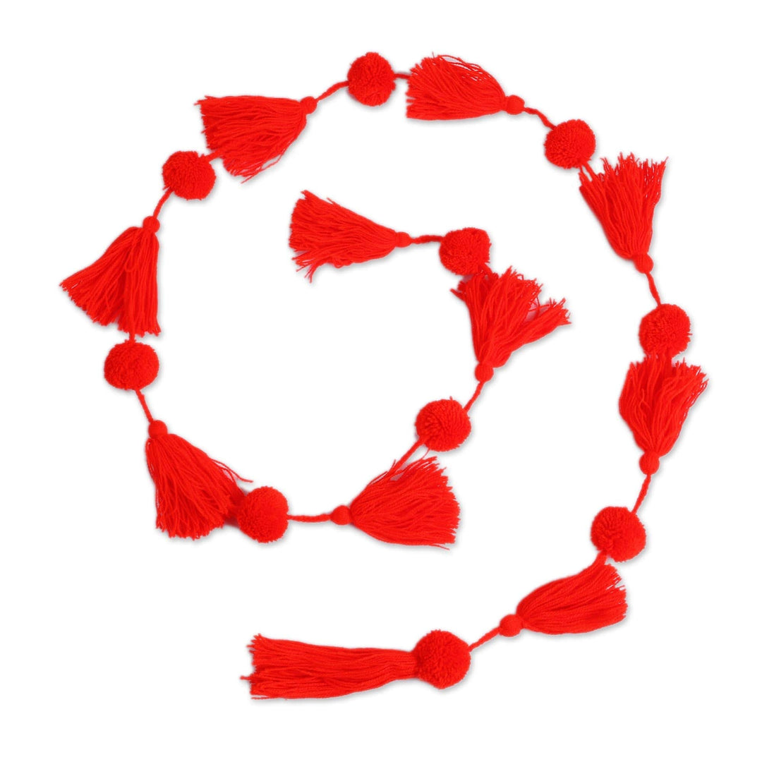 Pompom and Tassel Cotton Garland - Spread the Joy in Poppy Red