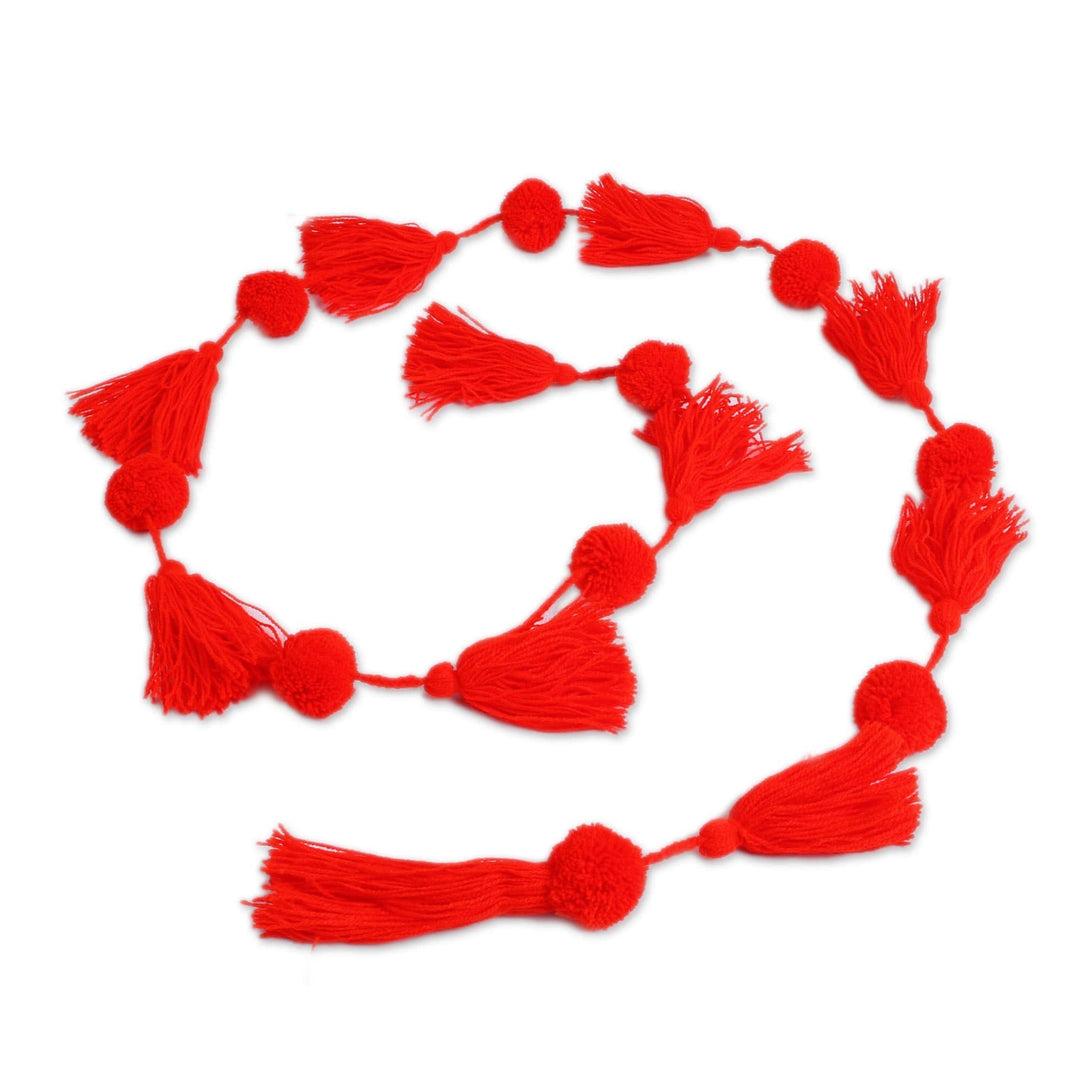 Pompom and Tassel Cotton Garland - Spread the Joy in Poppy Red