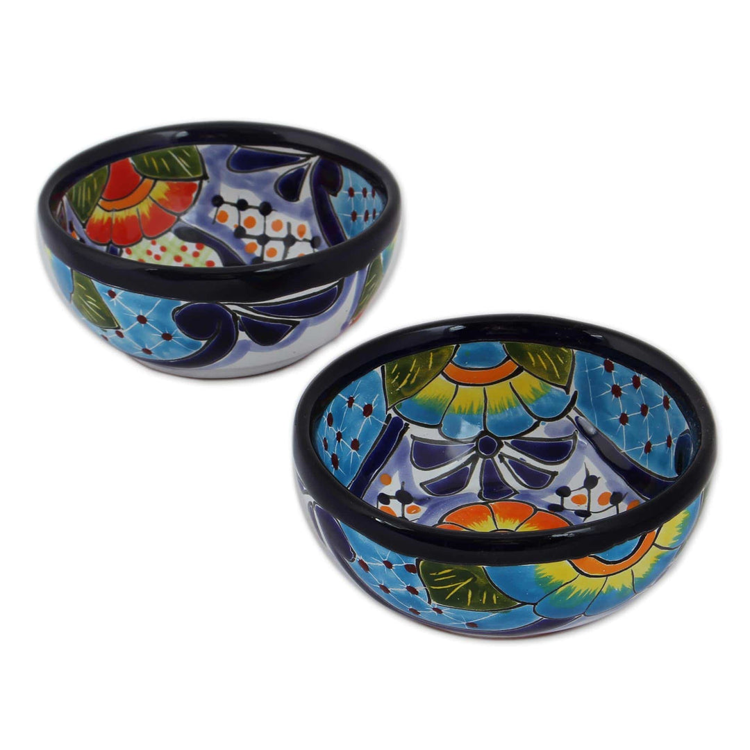 Talavera Ceramic Condiment Bowls (Pair) - Raining Flowers