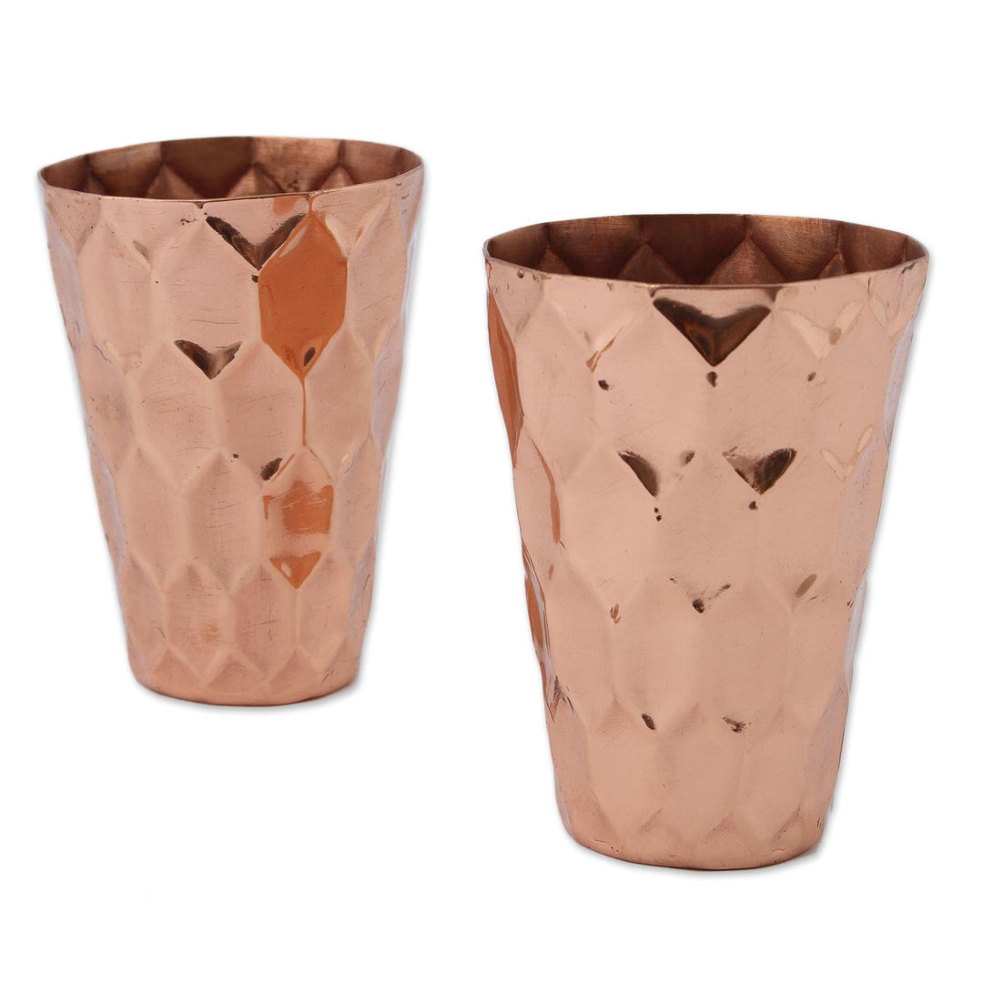 Hexagon Pattern Copper Tumblers from Mexico (Pair) - Hexagon Gleam