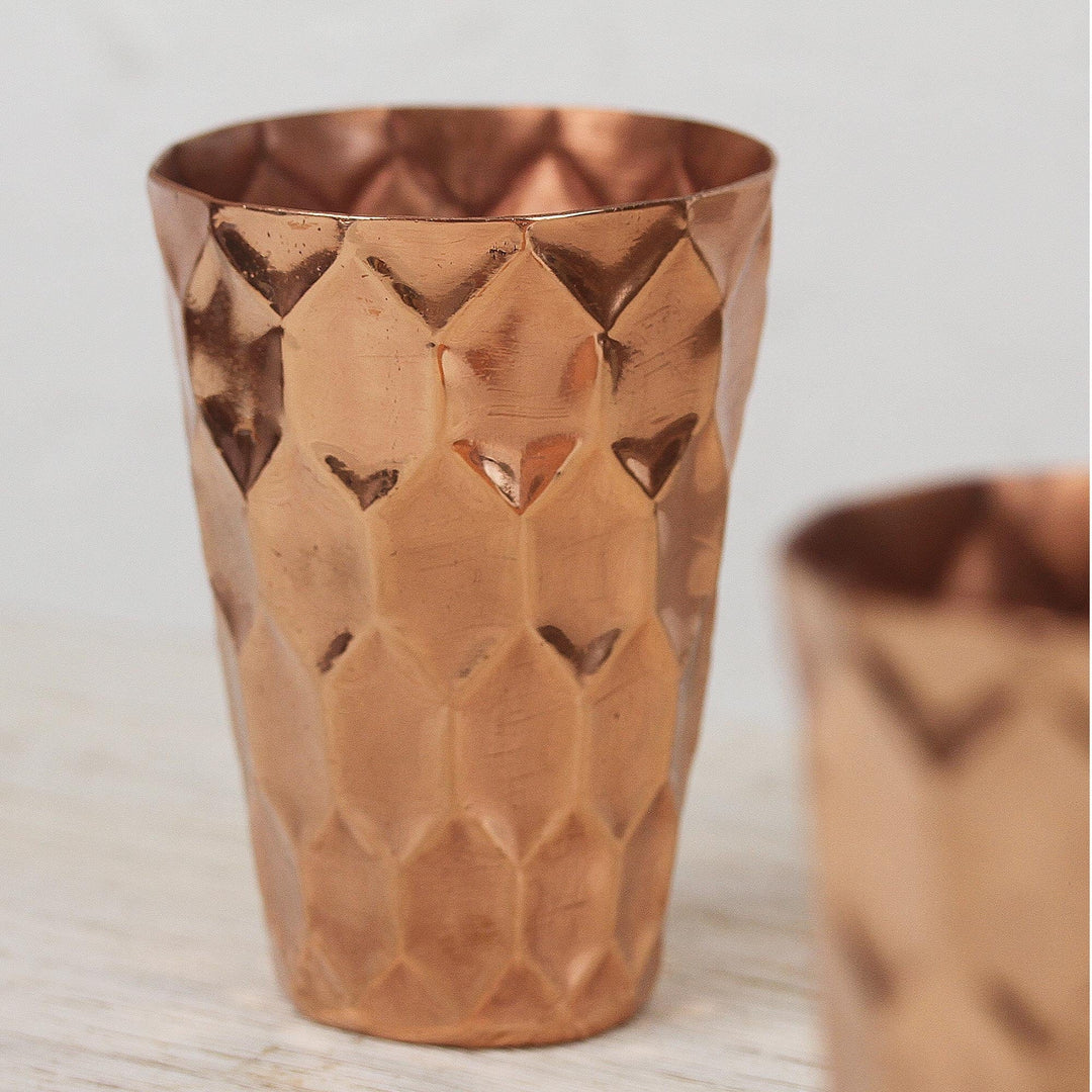 Hexagon Pattern Copper Tumblers from Mexico (Pair) - Hexagon Gleam
