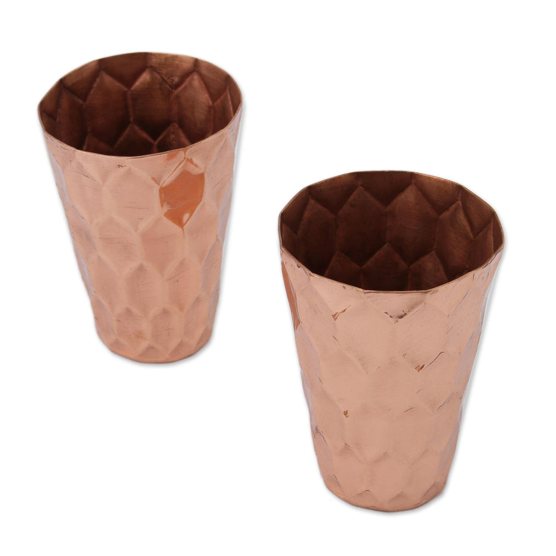 Hexagon Pattern Copper Tumblers from Mexico (Pair) - Hexagon Gleam