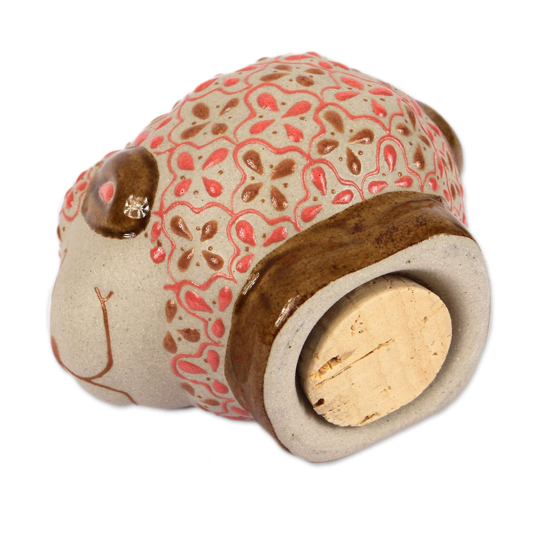 Ivory and Pink Floral Motif Ceramic Sheep Coin Bank - Sheepish