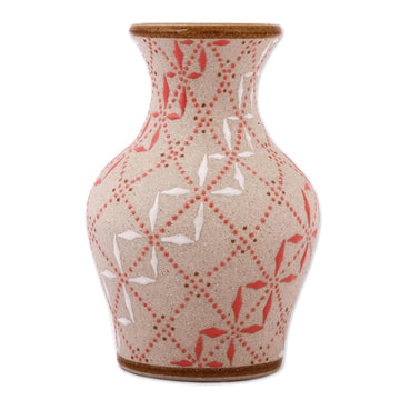 Paprika Red and Warm White Trellis Motif Ceramic Flower Vase - Windmill Trellis