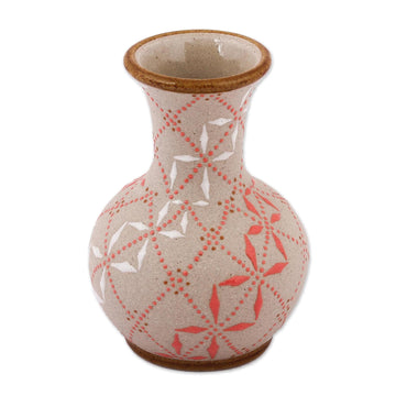 Paprika Red and White Trellis Motif Ceramic Fluted Vase - Windmill Trellis Bloom